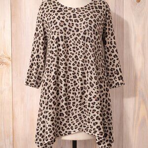 Chico’s Size 3 Leopard Print Tunic Blouse | Animal Print Hi-Low Top XL 16/18